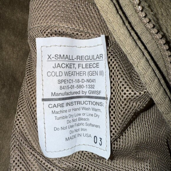 Polartec Gen III Fleece Jacket Liner ECWCS USGI Style by BAF XS - Picture 5 of 7
